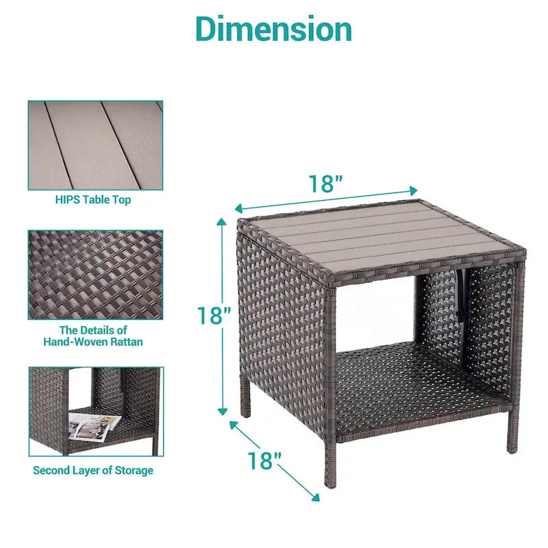 Ensemble de canapé de patio 3 pièces BONOSUKI en rotin marron avec table d'appoint