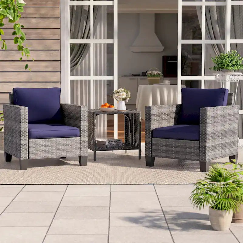 Ensemble de canapé de patio 3 pièces BONOSUKI en rotin marron avec table d'appoint