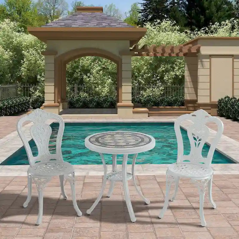Ensemble table et chaises de bistro en aluminium moulé (3 pièces)