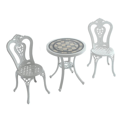 Ensemble table et chaises de bistro en aluminium moulé (3 pièces)