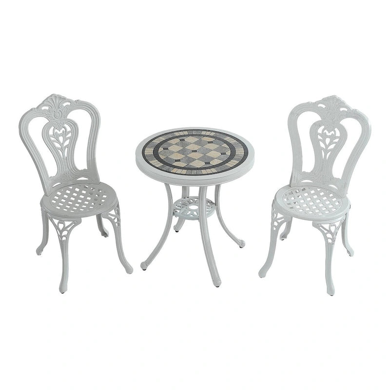 Ensemble table et chaises de bistro en aluminium moulé (3 pièces)
