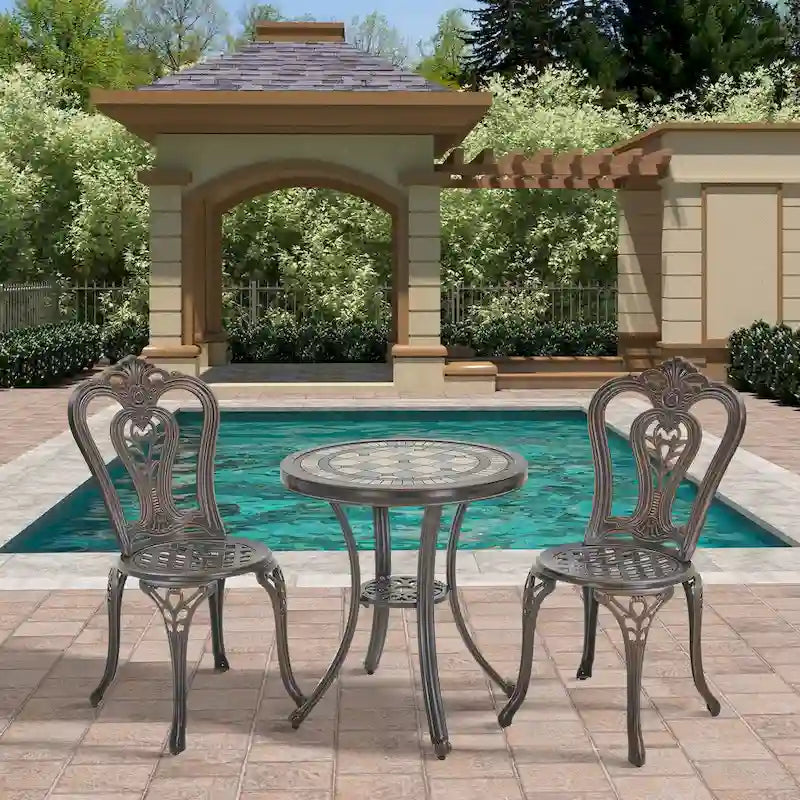 Ensemble table et chaises de bistro en aluminium moulé (3 pièces)