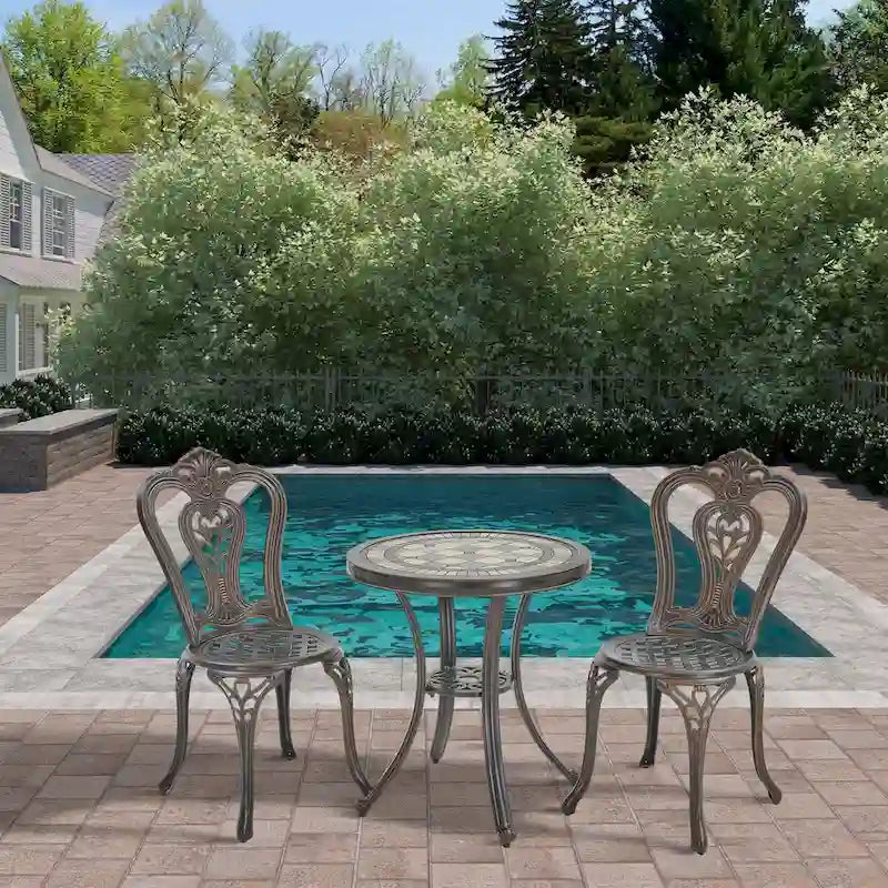 Ensemble table et chaises de bistro en aluminium moulé (3 pièces)