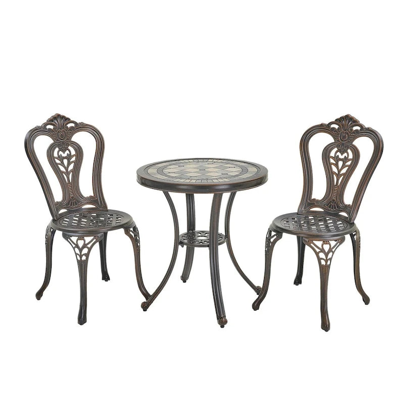 Ensemble table et chaises de bistro en aluminium moulé (3 pièces)
