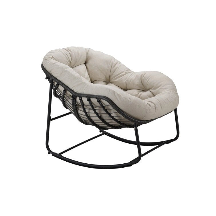 Fauteuil à bascule d'extérieur en rotin avec structure métallique et coussins, largeur 37,2 po