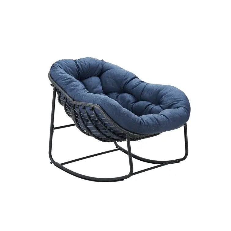 Fauteuil à bascule d'extérieur en rotin avec structure métallique et coussins, largeur 37,2 po