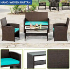 Canapé de conversation 4 pièces en rotin résistant aux intempéries Moasis pour jardin - 4 pièces