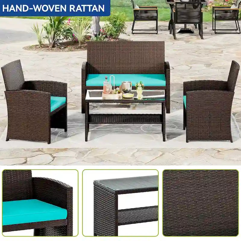Canapé de conversation 4 pièces en rotin résistant aux intempéries Moasis pour jardin - 4 pièces