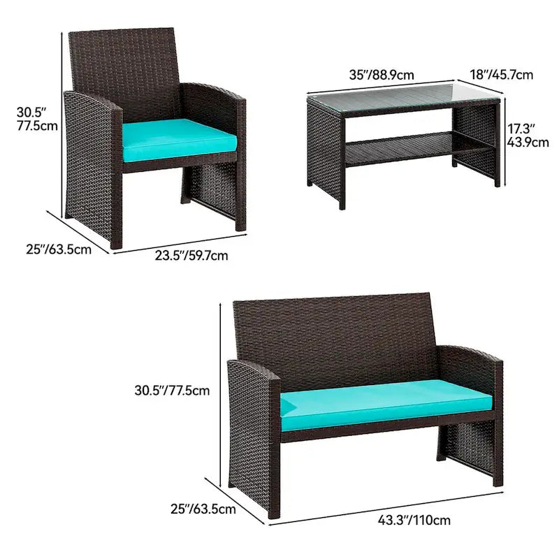 Canapé de conversation 4 pièces en rotin résistant aux intempéries Moasis pour jardin - 4 pièces