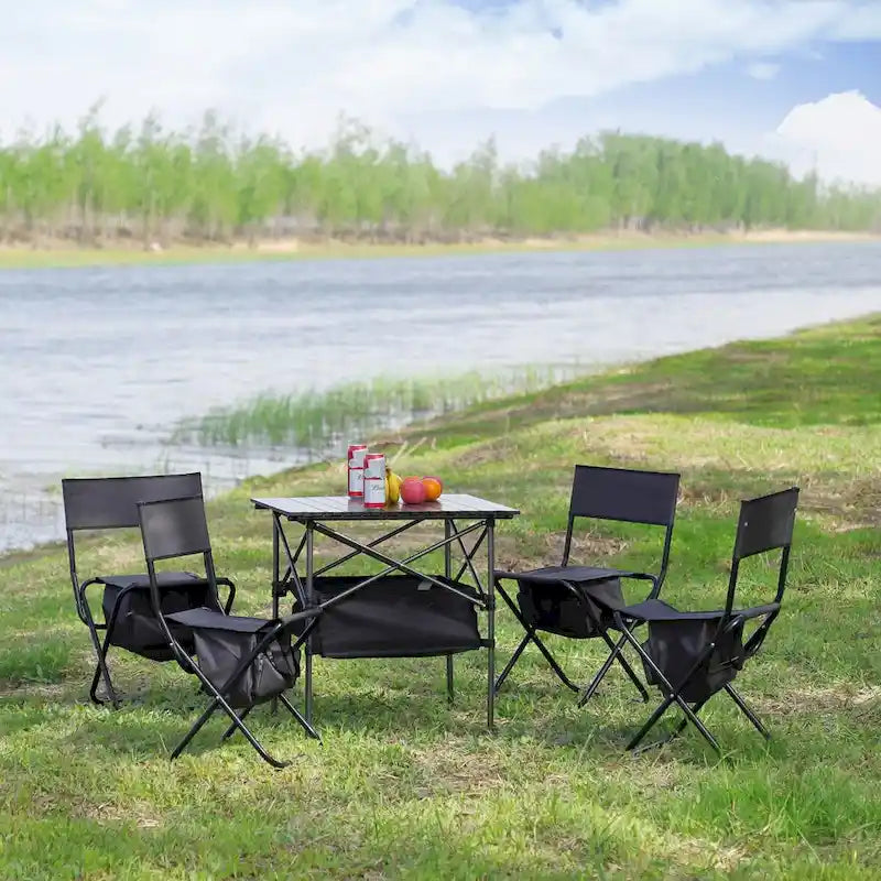 Ensemble de 5 tables et chaises pliantes d'extérieur, idéal pour l'intérieur, le camping, les pique-niques, la plage, le jardin, les barbecues, les fêtes et la terrasse.
