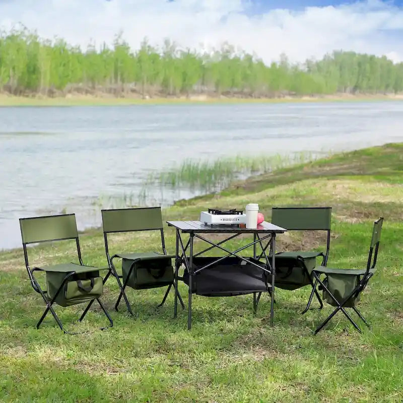 Ensemble de 5 tables et chaises pliantes d'extérieur, idéal pour l'intérieur, le camping, les pique-niques, la plage, le jardin, les barbecues, les fêtes et la terrasse.