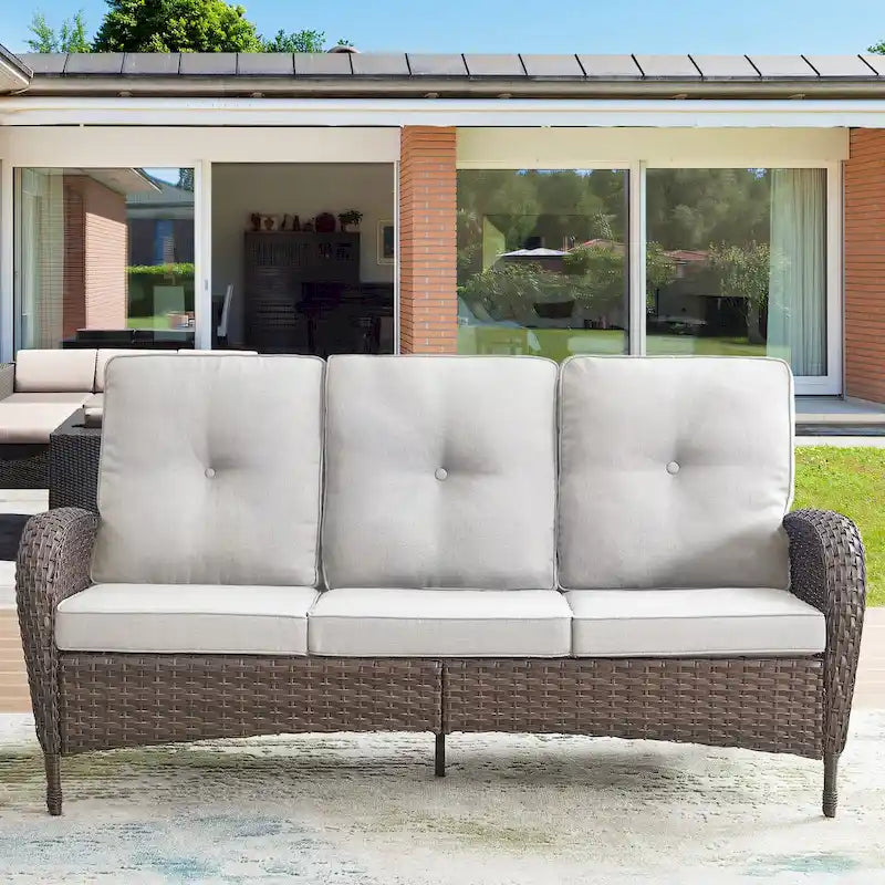 Canapé de patio avec 2 fauteuils pivotants et table basse - Marron