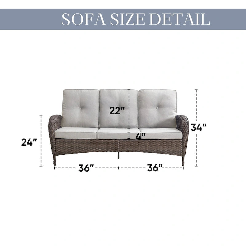 Canapé de patio avec 2 fauteuils pivotants et table basse - Marron