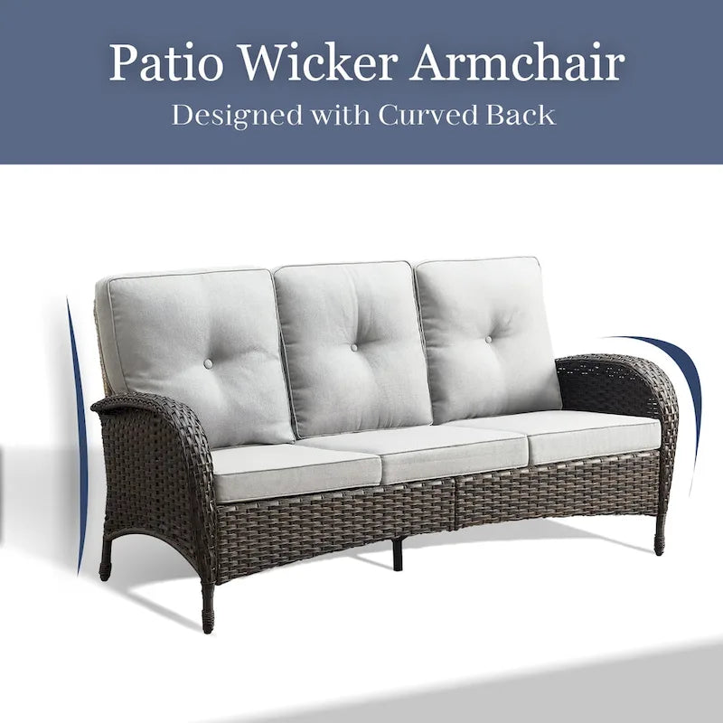 Canapé de patio avec 2 fauteuils pivotants et table basse - Marron