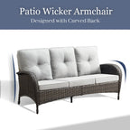 Canapé de patio avec 2 fauteuils pivotants et table basse - Marron