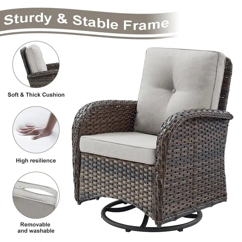 Canapé de patio avec 2 fauteuils pivotants et table basse - Marron