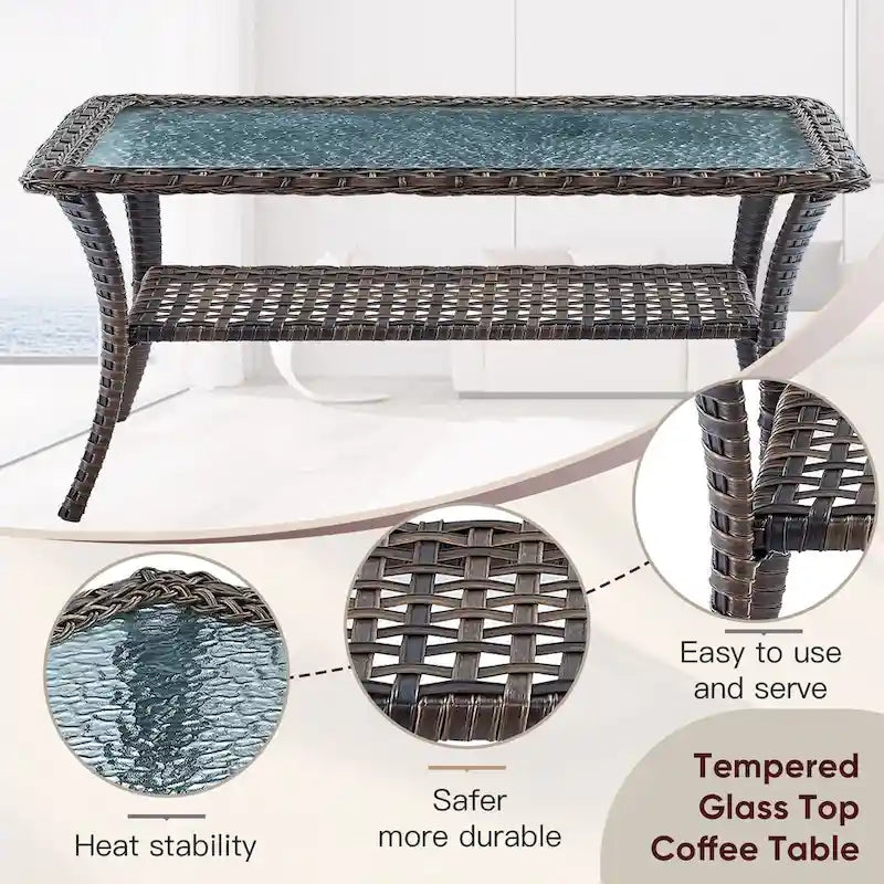 Canapé de patio avec 2 fauteuils pivotants et table basse - Marron