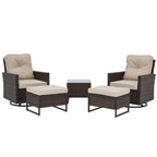 Ensemble de 5 fauteuils à bascule pivotants en osier pour extérieur AVAWING avec 2 poufs et 1 table d'appoint