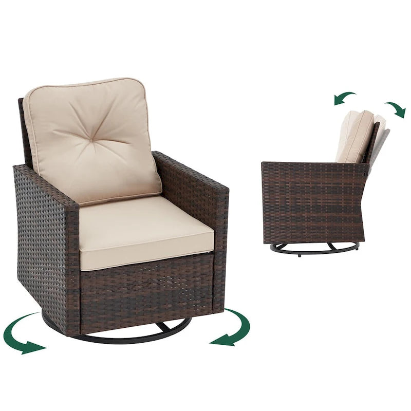 Ensemble de 5 fauteuils à bascule pivotants en osier pour extérieur AVAWING avec 2 poufs et 1 table d'appoint
