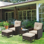 Ensemble de 5 fauteuils à bascule pivotants en osier pour extérieur AVAWING avec 2 poufs et 1 table d'appoint