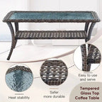 Ensemble de 2 fauteuils à bascule, pouf, canapé deux places et table basse - Marron