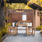 Chic Teak 3 Piece Teak Wood Seville Medium Counter Height Patio Bistro Dining Set, 2 Counters Stools and 35 Square Table