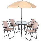 Ensemble de salle à manger pour patio, ensemble de 6 meubles de jardin avec parasol inclinable, table ronde de 31,5 pouces et 4 chaises pliantes (beige)