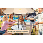 Ensemble de salle à manger pour patio, ensemble de 6 meubles de jardin avec parasol inclinable, table ronde de 31,5 pouces et 4 chaises pliantes (beige)