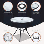 Ensemble de salle à manger pour patio, ensemble de 6 meubles de jardin avec parasol inclinable, table ronde de 31,5 pouces et 4 chaises pliantes (beige)