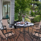 Ensemble de salle à manger pour patio, ensemble de 6 meubles de jardin avec parasol inclinable, table ronde de 31,5 pouces et 4 chaises pliantes (beige)