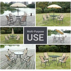 Ensemble de salle à manger pour patio, ensemble de 6 meubles de jardin avec parasol inclinable, table ronde de 31,5 pouces et 4 chaises pliantes (beige)
