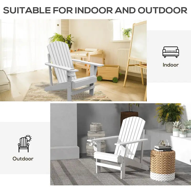 Chaise Adirondack rustique en bois pour terrasse extérieure avec porte-gobelet, résistante aux intempéries