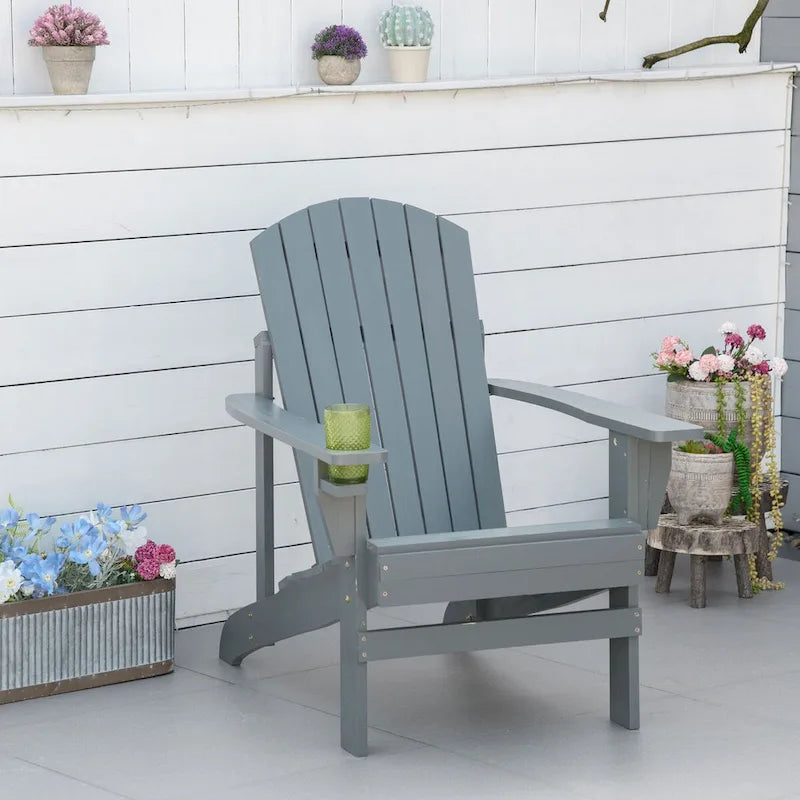 Chaise Adirondack rustique en bois pour terrasse extérieure avec porte-gobelet, résistante aux intempéries