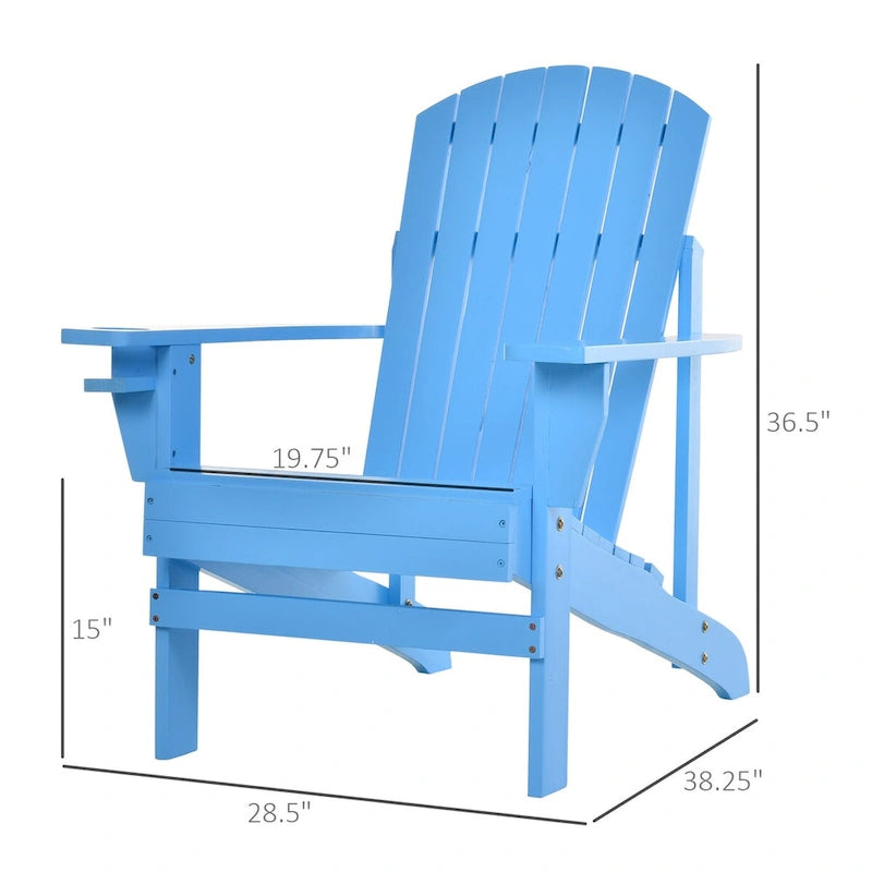 Chaise Adirondack rustique en bois pour terrasse extérieure avec porte-gobelet, résistante aux intempéries