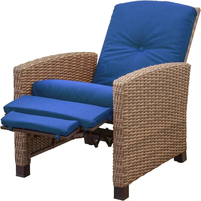 Fauteuil inclinable d'extérieur en osier bleu avec coussin bleu - 1 fauteuil - Non disponible
