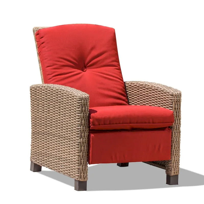 Blue Wicker Outdoor Patio Recliner Chair with Blue Cushion1 Chair - N/A