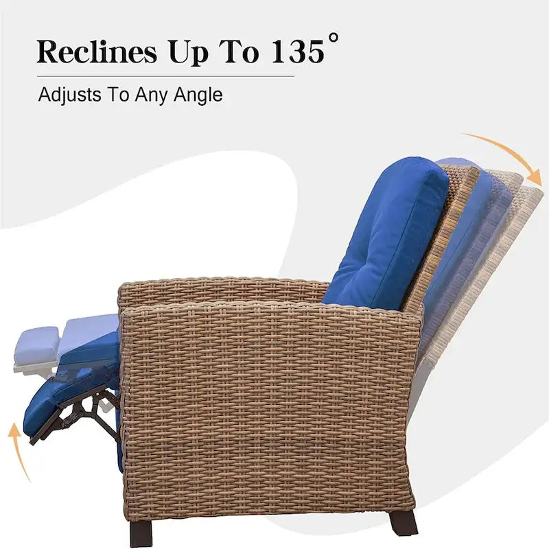 Fauteuil inclinable d'extérieur en osier bleu avec coussin bleu - 1 fauteuil - Non disponible
