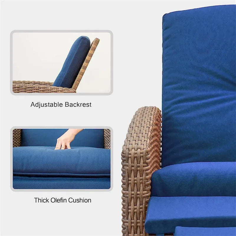 Fauteuil inclinable d'extérieur en osier bleu avec coussin bleu - 1 fauteuil - Non disponible