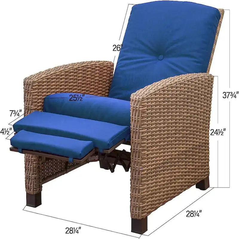 Fauteuil inclinable d'extérieur en osier bleu avec coussin bleu - 1 fauteuil - Non disponible