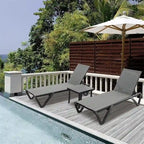 Chaise longue de patio en aluminium 3 pièces avec table d'appoint et 5 positions réglables