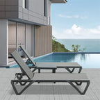 Chaise longue de patio en aluminium 3 pièces avec table d'appoint et 5 positions réglables