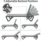 Chaise longue de patio en aluminium 3 pièces avec table d'appoint et 5 positions réglables