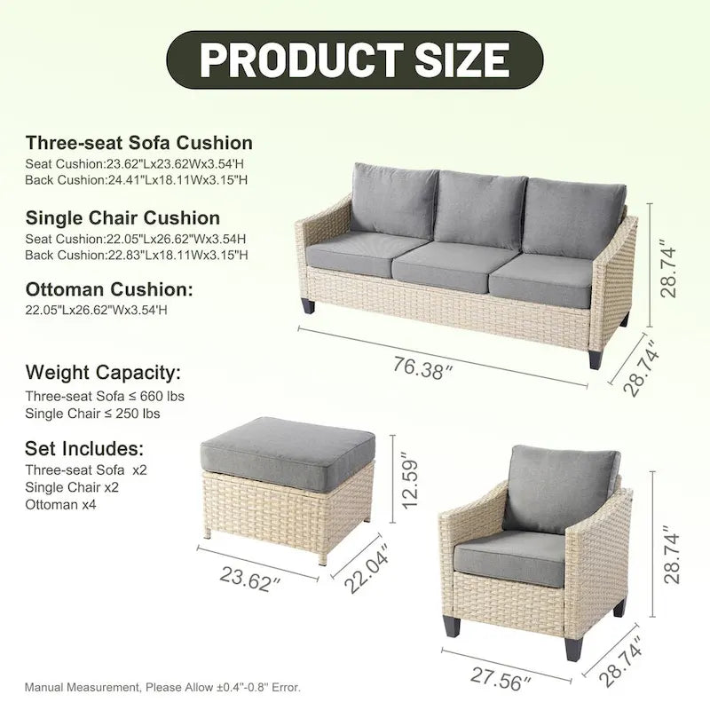 Ensemble de canapés de conversation 8 pièces en osier pour patio HOOOWOOO