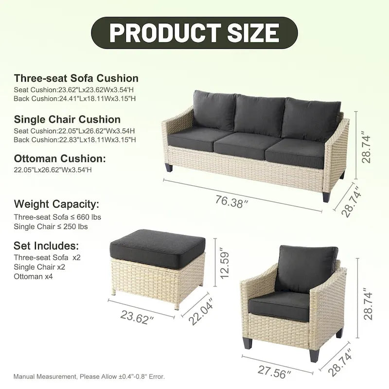 Ensemble de canapés de conversation 8 pièces en osier pour patio HOOOWOOO