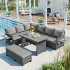 Ensemble de canapé d'angle en rotin 5 pièces avec 2 tables d'appoint extensibles
