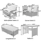 Ensemble de canapé d'angle en rotin 5 pièces avec 2 tables d'appoint extensibles