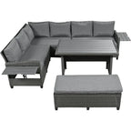 Ensemble de canapé d'angle en rotin 5 pièces avec 2 tables d'appoint extensibles