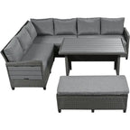 Ensemble de canapé d'angle en rotin 5 pièces avec 2 tables d'appoint extensibles