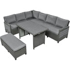 Ensemble de canapé d'angle en rotin 5 pièces avec 2 tables d'appoint extensibles