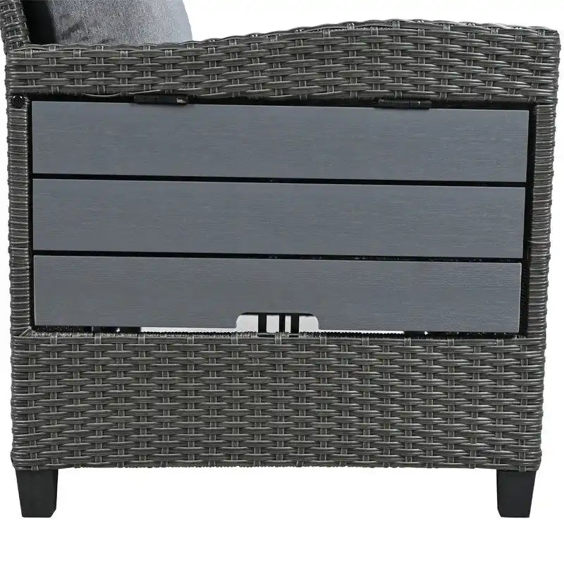 Ensemble de canapé d'angle en rotin 5 pièces avec 2 tables d'appoint extensibles